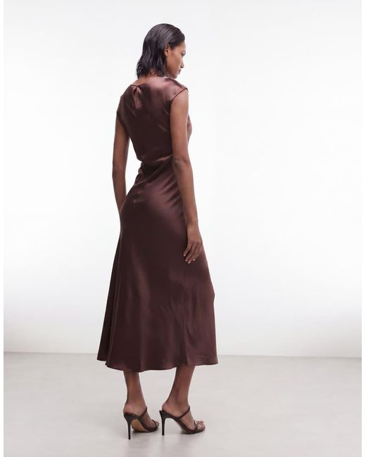 & Other Stories Brown Bias Cut Satin Maxi Dress With Cap Sleeve