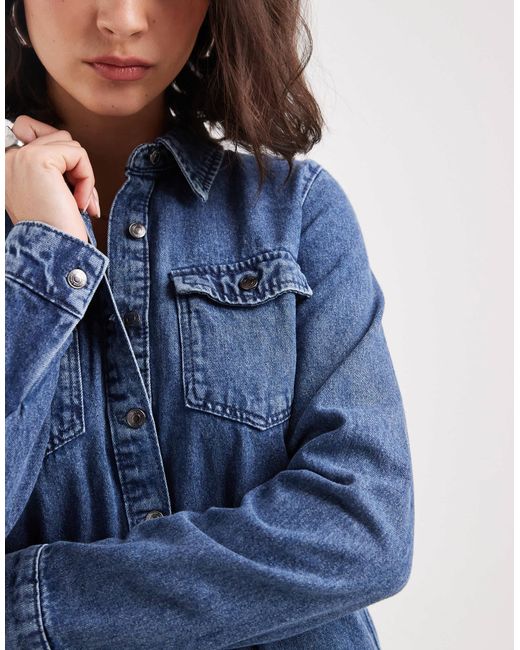 Vero Moda Blue – langärmliges hemdkleid aus denim