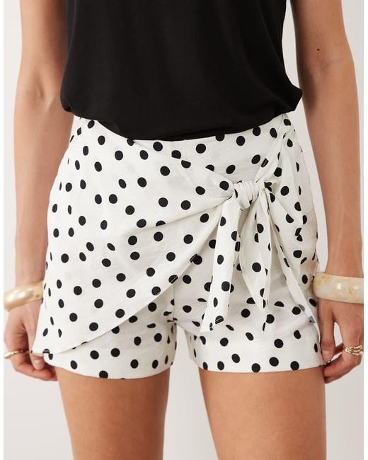 River Island Black Polkadot Tie Front Detail Skort