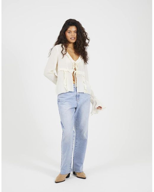 Brave Soul White Long Sleeve Mesh Ruffle Tie Front Blouse