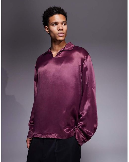 ASOS Purple Oversized Satin Shirt for men