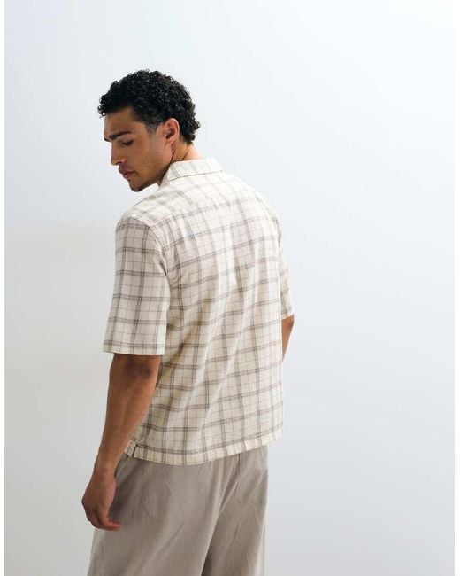 Mango White Checked Short Sleeve Shirt for men