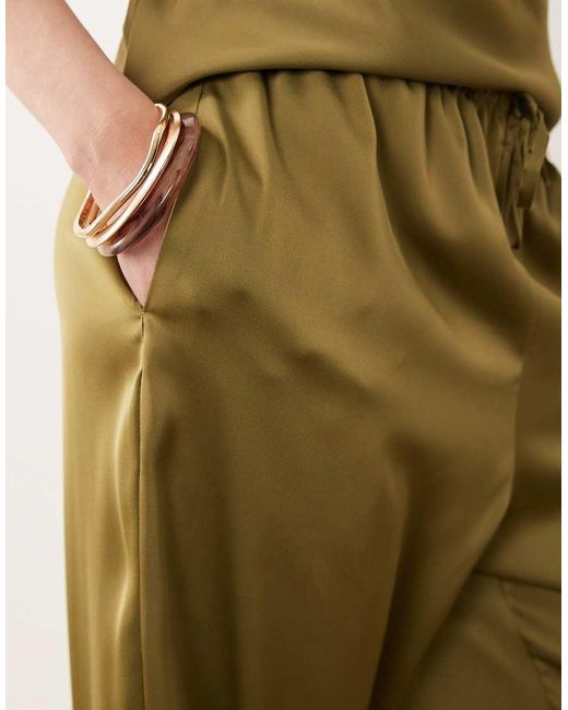 River Island Natural Wide Leg Satin Pants