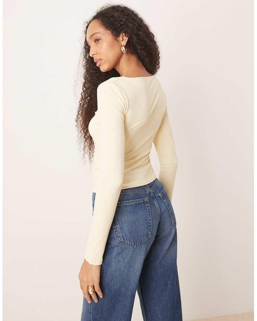 ASOS Blue Polyamide Slinky Long Sleeve Top With Ruched Bust