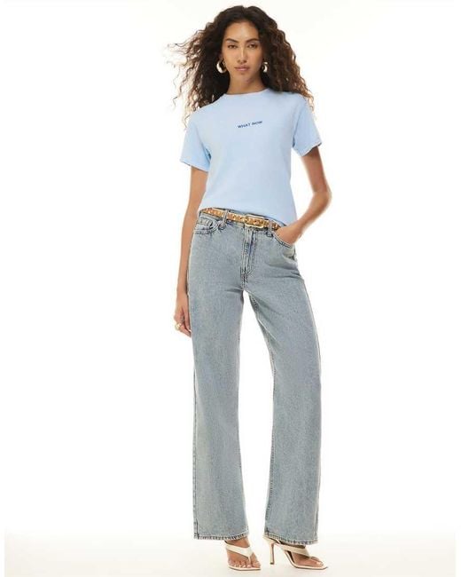River Island Blue What Now Embroidered T-Shirt