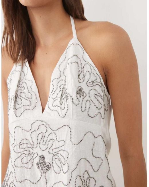 Mango White Teen Beaded Halterneck Top