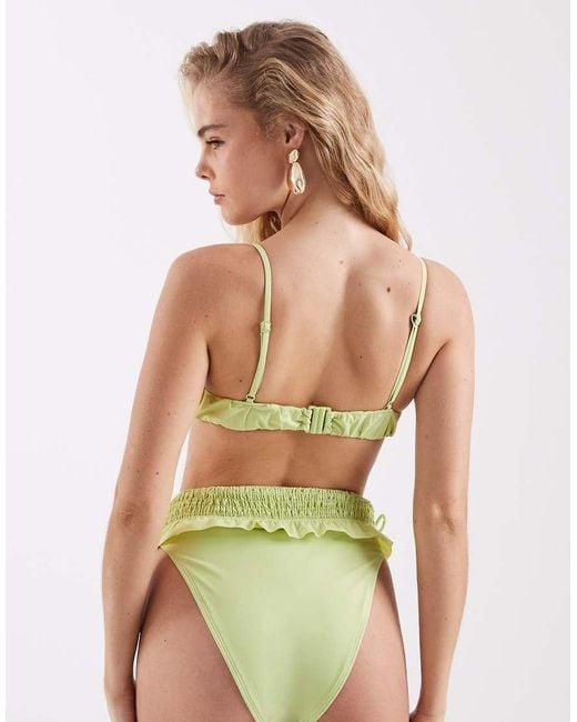 ASOS Green Butter Ruched Underwired Bikini Top With Frill Detail