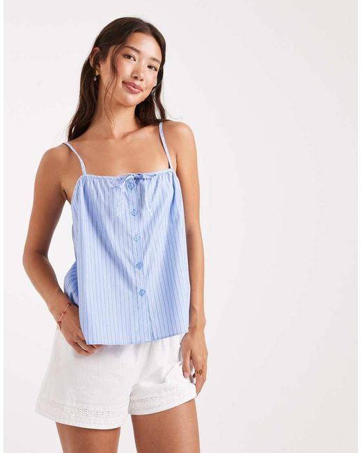 New Look Blue Striped Poplin Cami