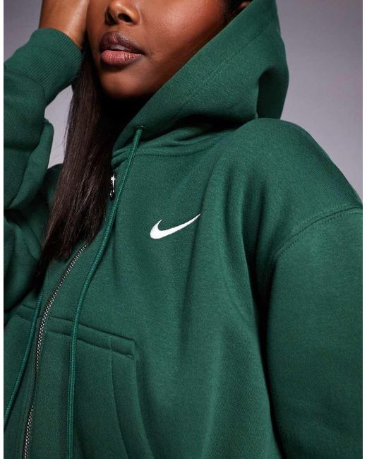 Nike Green Phoenix Fleece Cropped Zip Through Hoodie