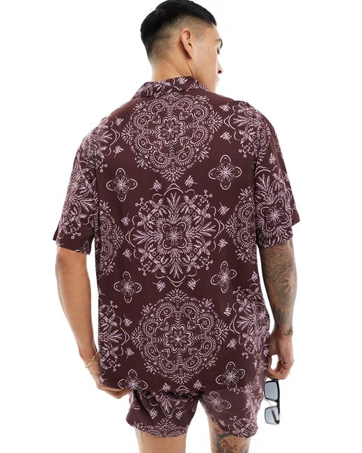 ASOS Brown Co-ord Relaxed Revere Shirt With Bandana Print for men