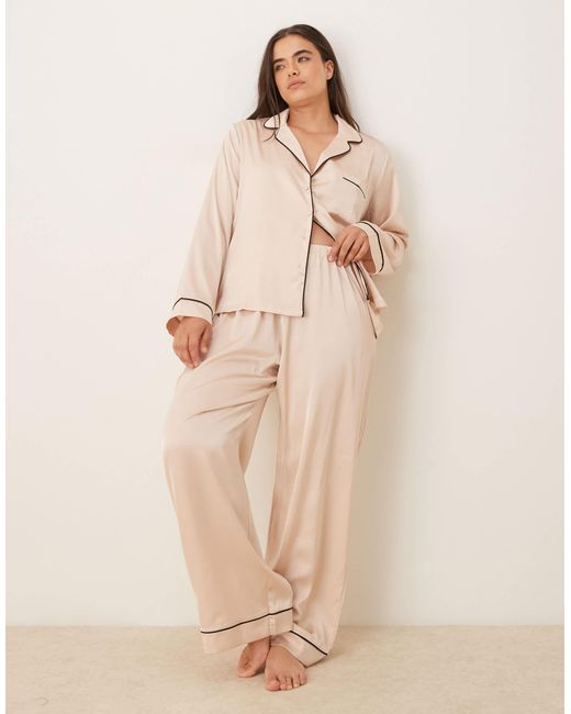 ASOS Natural Asos design curve – oversize-pyjama aus satin