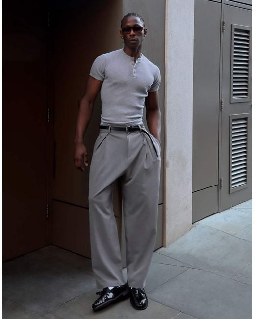 Bershka Black Tall Pleated baggy Trousers for men