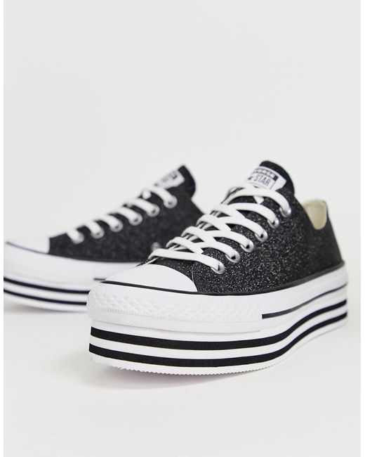 Converse Chuck Taylor All Star Lo Black Glitter Platform Trainers | Lyst