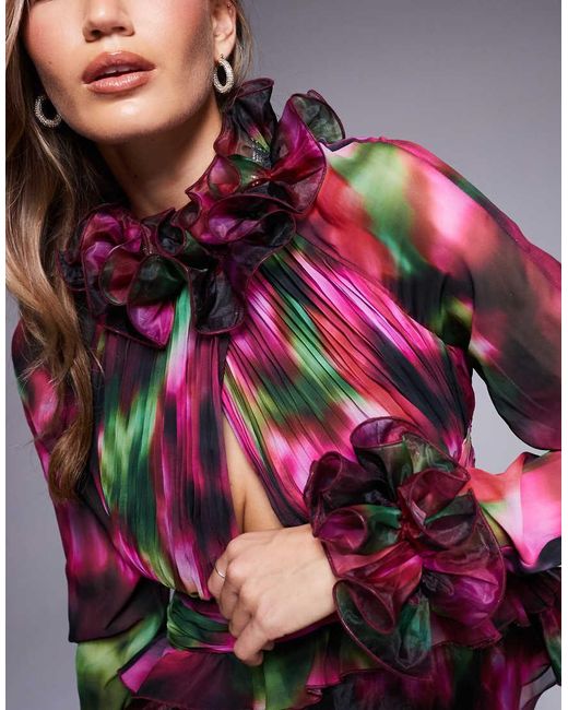 ASOS Multicolor Organza Long Sleeve Exaggerated Ruffle Top