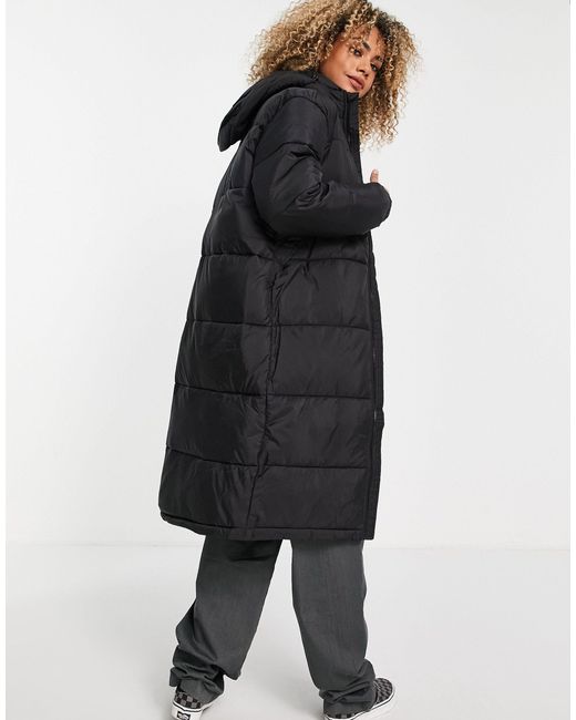 New Look Longline Padded Coat With Hood In Gray ASOS, 59% OFF