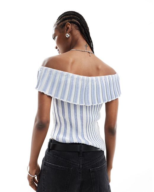 Reclaimed (vintage) White Asymmetrical Off Shoulder Knitted Top