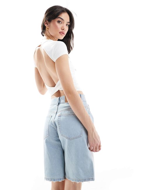 Bershka Blue Polyamide Open Back T-Shirt