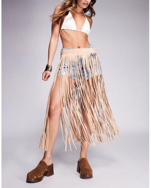 South Beach Brown Maxi Fringe Festival Belt