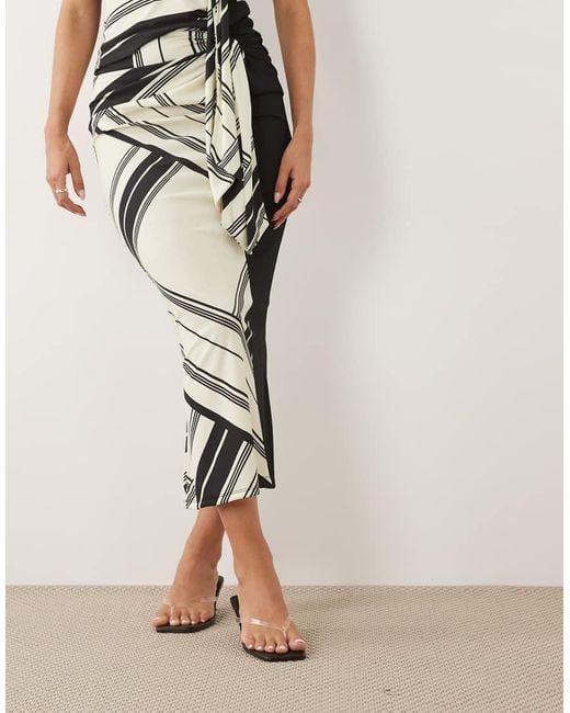 ASOS Natural Co-Ord Contrast Sarong Skirt With Drape Tie Front