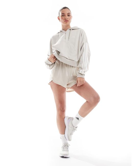 Adidas Originals White Adidas Sportswear Essentials 3-Stripes French Terry Quarter-Zip Hoodie
