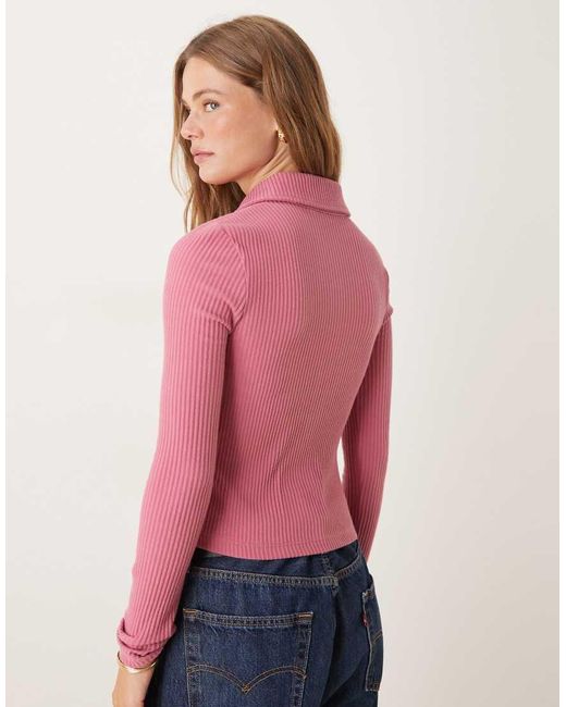 ASOS Pink Supersoft Shrunken Bushed Ribbed Collar Cardigan