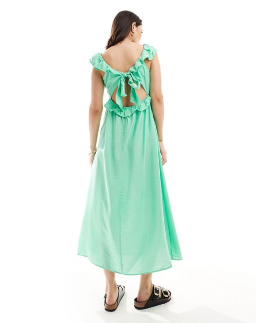 Vero Moda Green Frill Maxi Dress With V Neckline