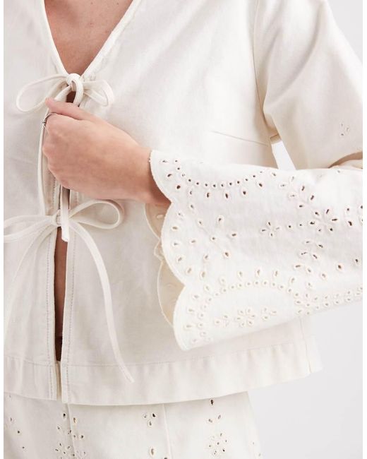 ONLY Natural Tie Front Denim Jacket Co-Ord With Crochet Detail