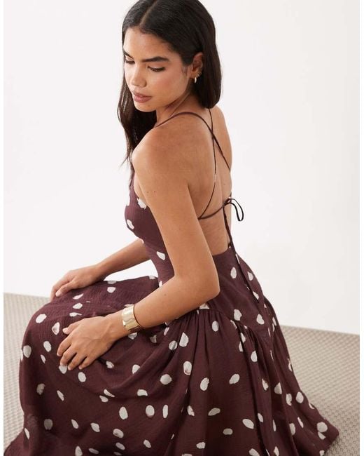 Nobody's Child Brown Hartley Chiffon High Square Neck Pleated Hip Cami Midi Dress
