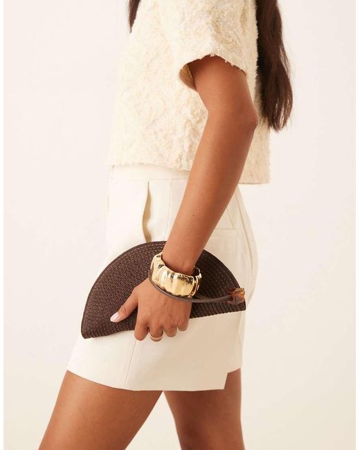 Mango Natural Woven Fan Clutch Bag