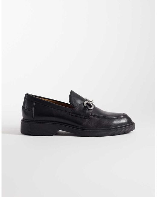 Jack & Jones Black Leather Loafer With Metal Detail for men