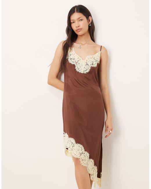 ASOS Natural Lace Bodice Cami Asymmetric Satin Mini Dress