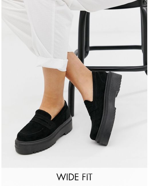 ASOS Black Wide Fit Vamped Chunky Loafers