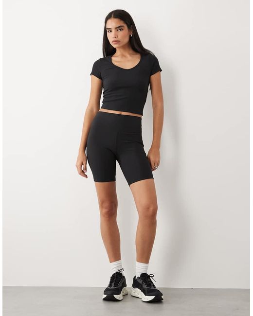 4505 Black Micro Rib 8" High Waist Legging Short