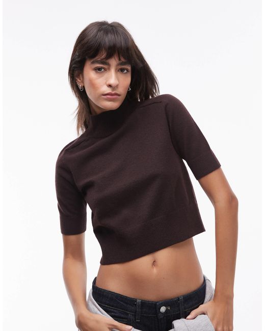 Mango Black Short Sleeve Wool Mix Knitted Top