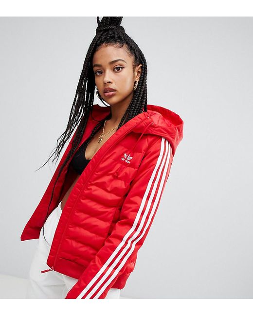 adidas Originals Synthetic Three Stripe Padded Jacket In Red | Lyst Canada