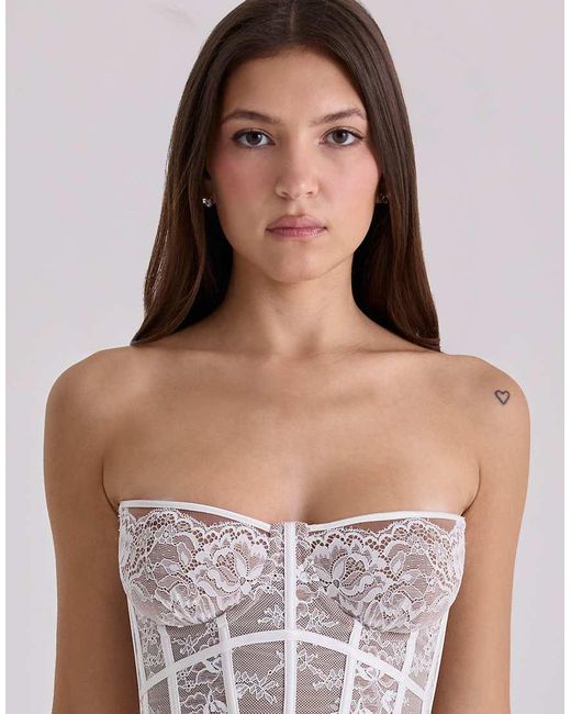 House Of Cb Natural Ayana Lace Boned Corset Top