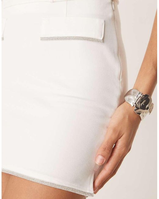 ASOS Natural Co-ord Ponte Mini Skirt With Diamante Trim