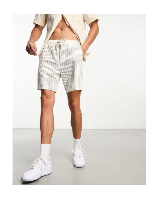 Pull&Bear Striped Jersey Shorts in White for Men | Lyst