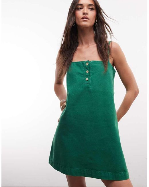 ASOS Green Denim Cami Mini Dress With Button Detail