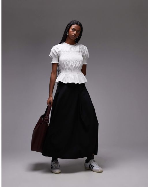 TOPSHOP White Shirred Panel Tee