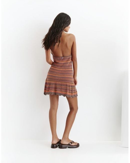 Pull&Bear Brown Short Striped Crochet Dress