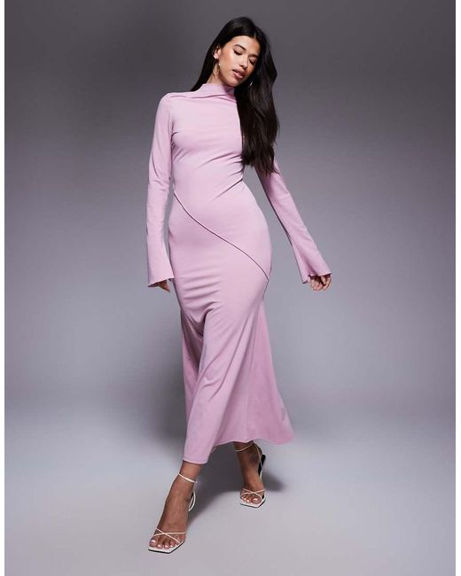DASKA Purple Maxi Dress With Asymmetric Seam Detail