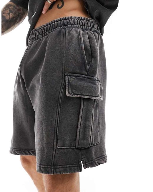 Only & Sons Black Cargo Sweat Short Co-ord for men