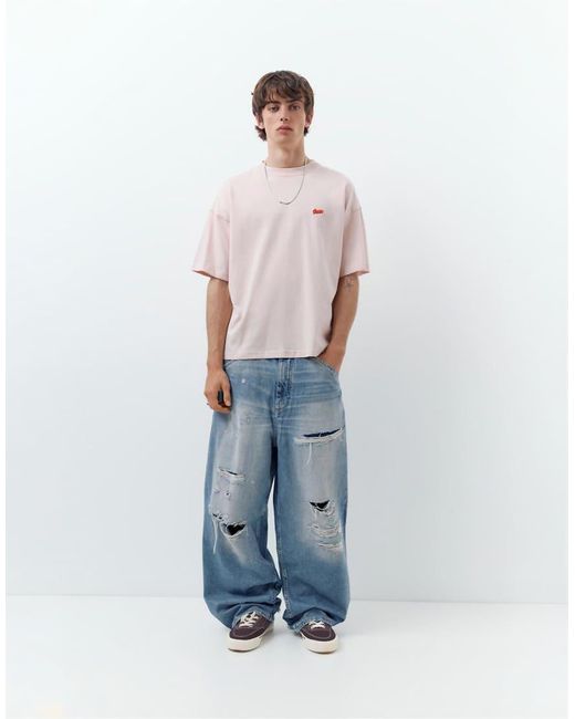 T-Shirt Oversize Squadrata Con Logo Stwd di Pull&Bear in White da Uomo