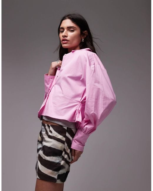 ASOS Pink Cropped Cinch Waist Shirt