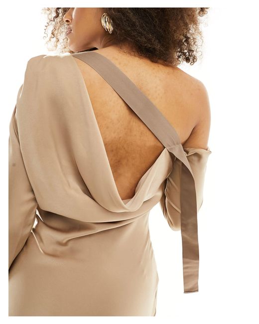 ASOS Natural Satin Fallen Shoulder Cowl Maxi Dress With Back Strap Detail
