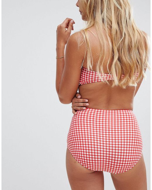 red gingham high waisted bikini