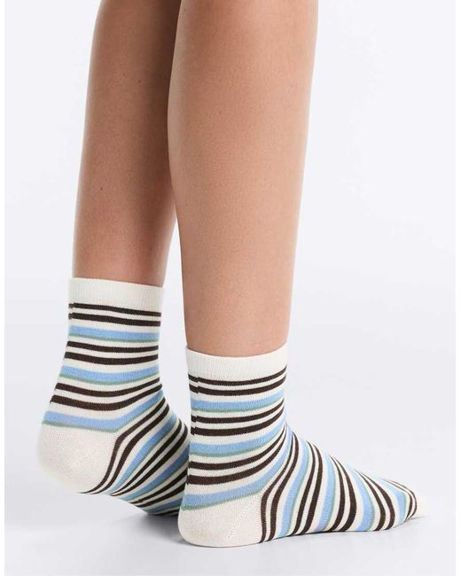 Oysho Blue 5 Pairs Of Cotton Blend Quarter Socks