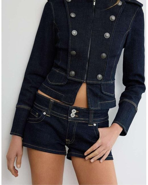 Stradivarius Blue Denim Micro Shorts