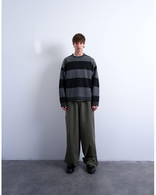 Topman Black Regular Fit Stripe Crew for men